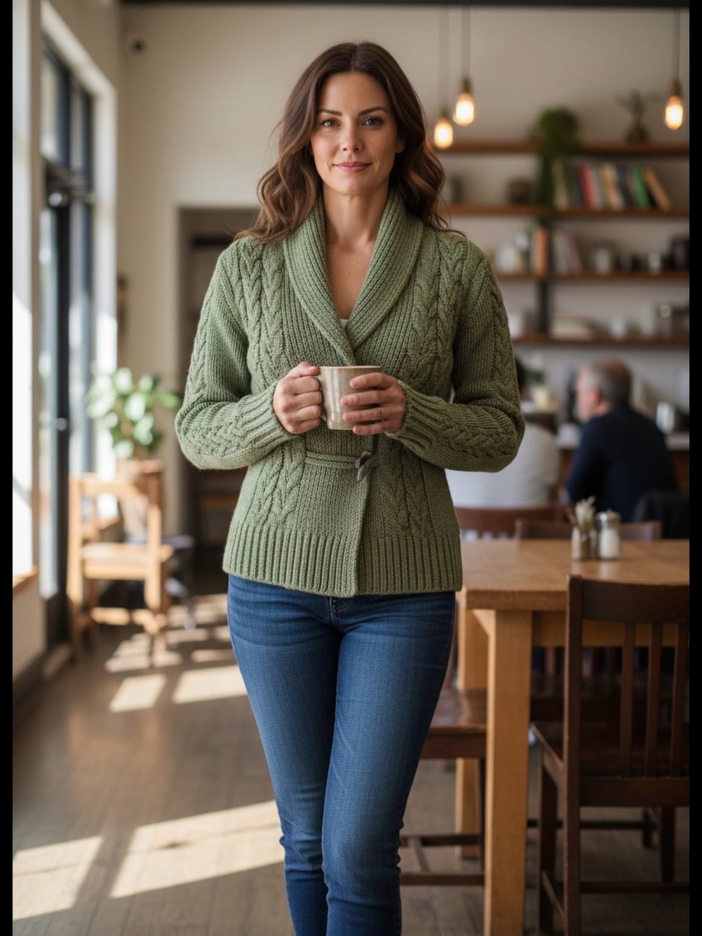Green Toggle Women's Medium Sweater Lambswool‎ Angora Rabbit Blend Luxury Cozy